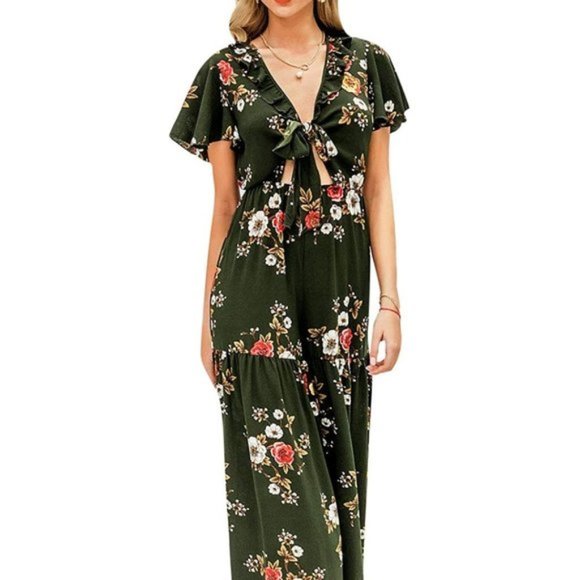 NWT Floral Keyhole Plunge V Wide Leg Jumpsuit - Picture 3 of 7